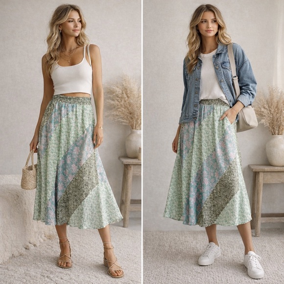 Mystree Dresses & Skirts - Mystree Floral Patchwork Midi Skirt